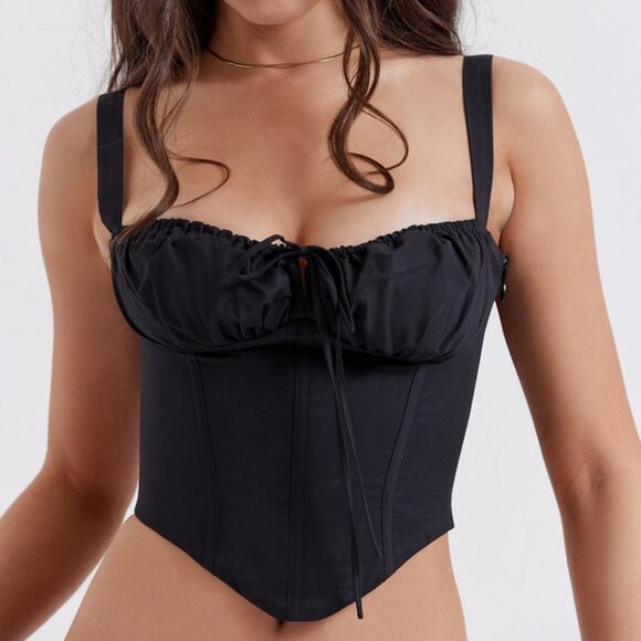 HOUSE OF CB Analia Lace-Up Crop Corset Camisole Black X-Small A/C New With Tags - Picture 13 of 16